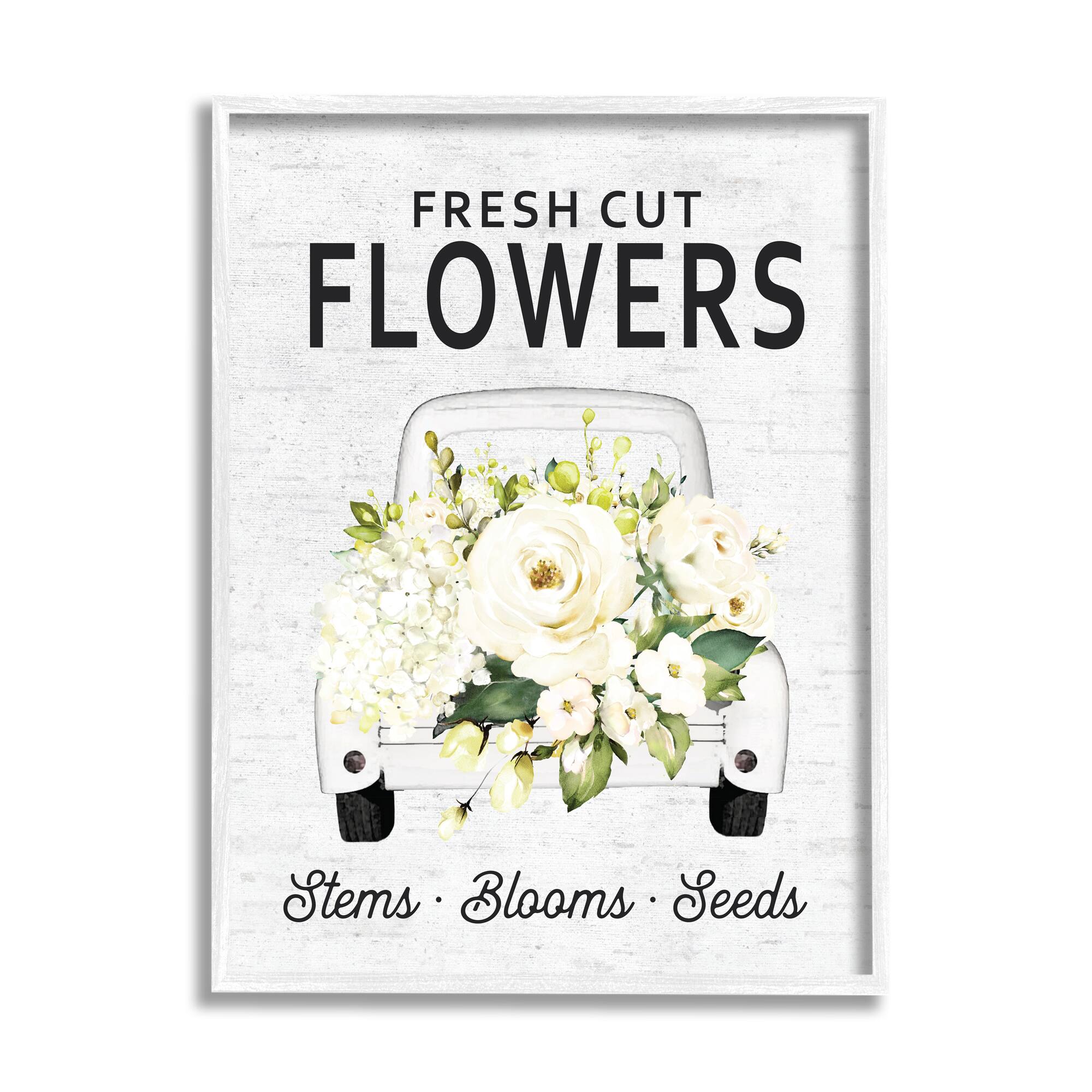 Stupell Industries Fresh Cut Flowers Sign Quaint Country Truck in White Frame Wall Art
